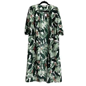 Rachel Zoe Multi Color Tropical Palm Print Tassel Detail Kimono Duster One Size